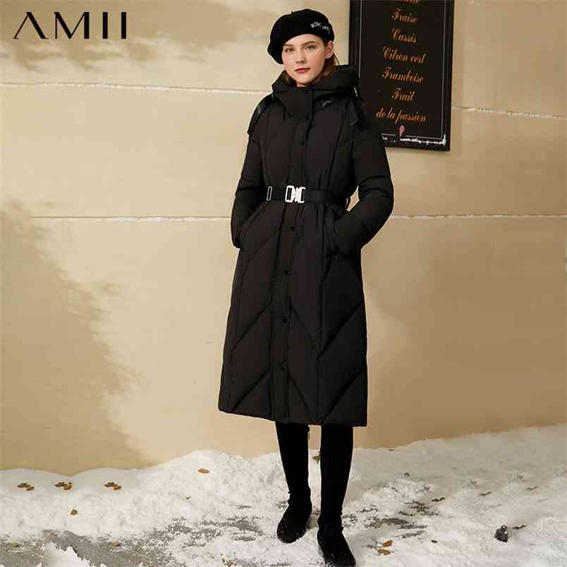 

Minimalism Down Jacket Female Winter Fashion Solid Hooded Zipper Calf-length Women' Coat 12070436 210527, Black