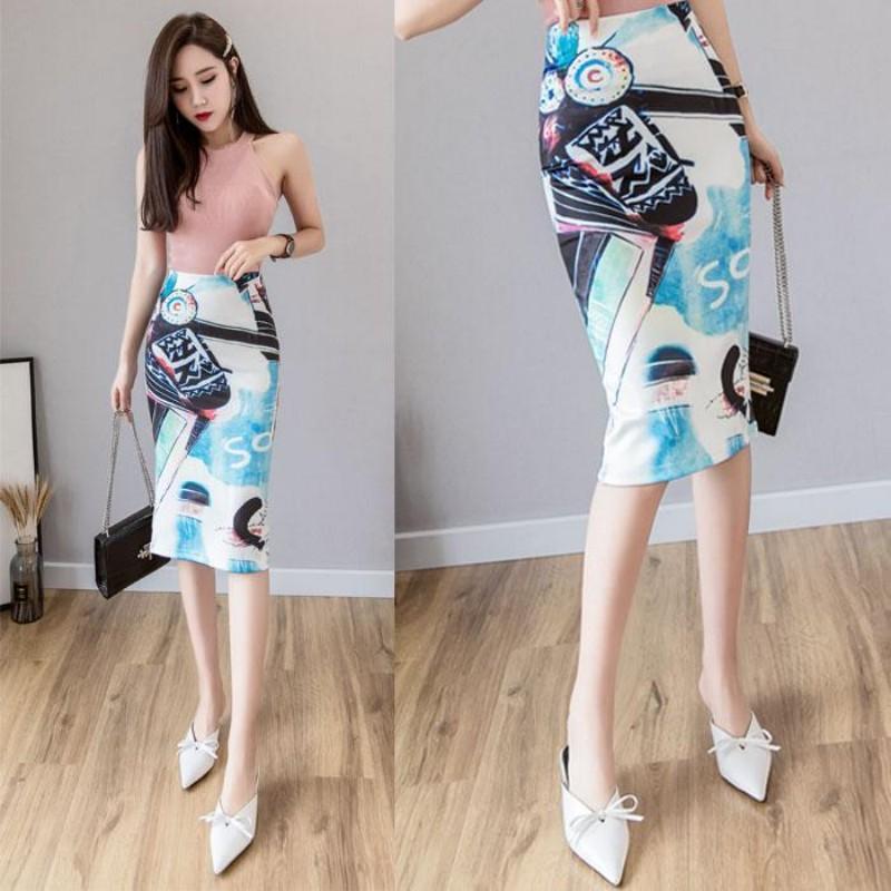 

Women' 2021 High-Waisted Slim-Fit Printed Mid-Length Back Slit One-Step Skirt For Commuter Office Pencil Skirts, 1082-23