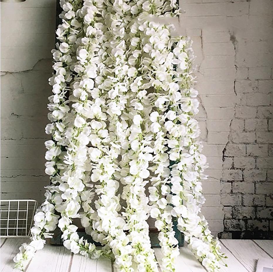 

DIY Wedding Artificial Wisteria Flower Hanging Rattan Bride Flowers Garland For Home Garden Hotel Decoration, As show