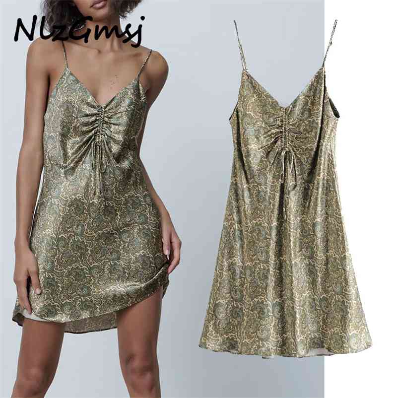 

Dres Summer Sexy Backless Thin Adjustable Strap Mini Woman Front Bow Pleated Vestidos 03 210628, As picture