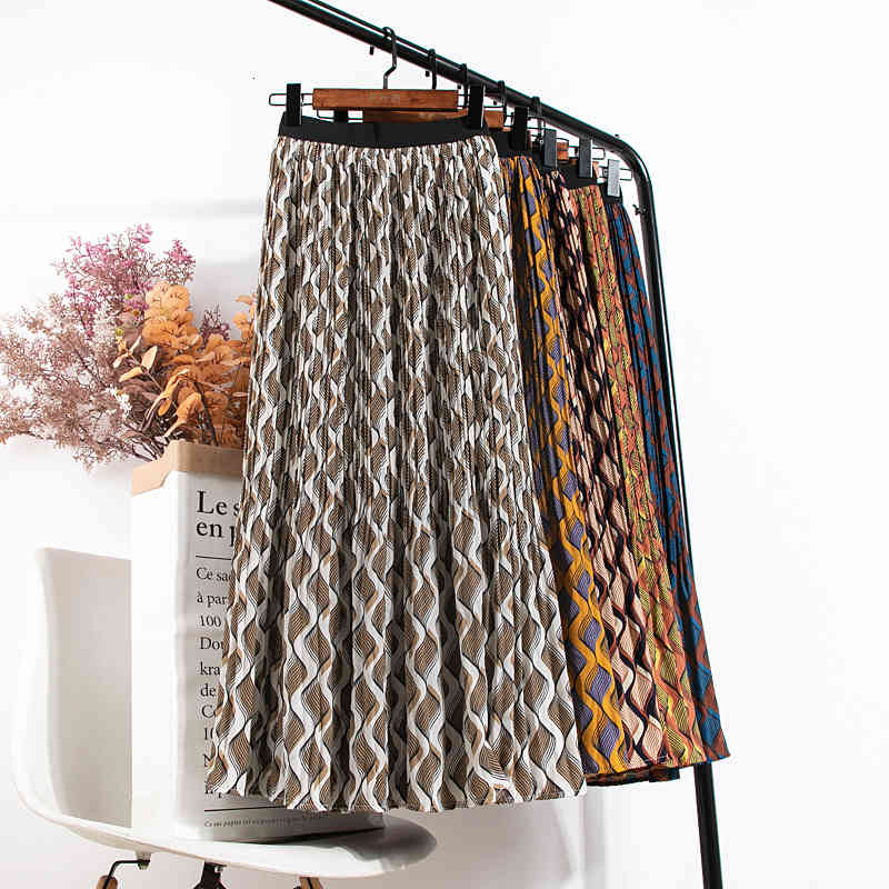 

Skirts Vintage Print A-line Pleated Chiffon Skirt Twist Geometric Printing Ankle Long QVO5, Yellow