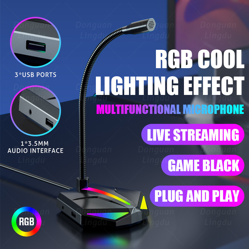 

Live microphone Desktop computer USB interface wired RGB luminous microphone game host Sound without delay
