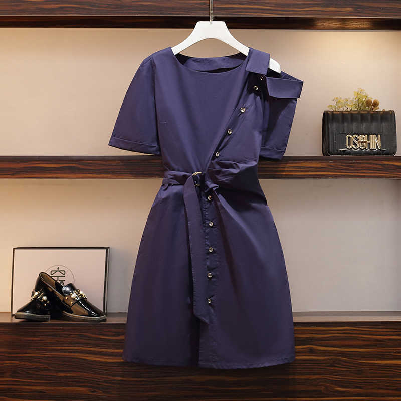 

Plus size Summer office ladies elegant mini dresses women one shoulder high waist short dress korean solid work dress vestidos 210604, Navy blue