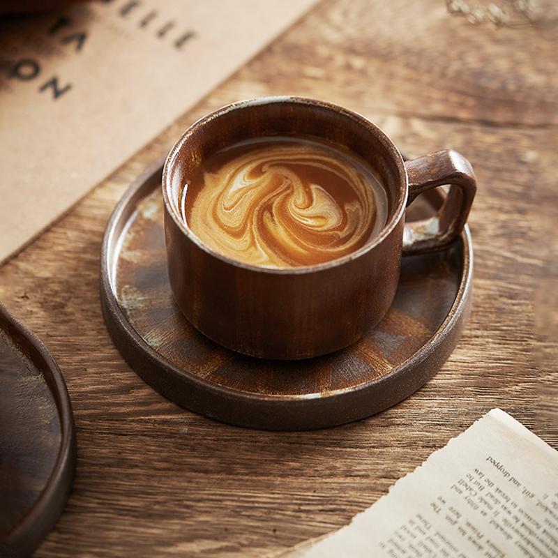 

Cups & Saucers Japanese Retro Coffee Cup And Saucer Set Office Creative Couple Ceramica Mug With Spoon Aesthetic Taza De Cafe 250ML