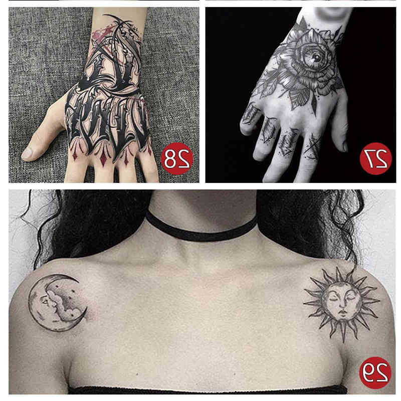 

fake hand tattoo 10pcs/set water tatoo sticker men women sexy body art waterproof temporary tattoos black rose letter moon sun