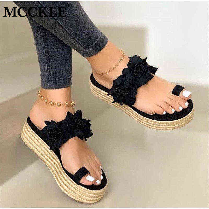 

MCCKLE Women Summer Sandals Ladies Open Toe Slip On Flower Platform Thong Shoes Woman Fashion Comfort Casual Female Sandalias Y0721, Black