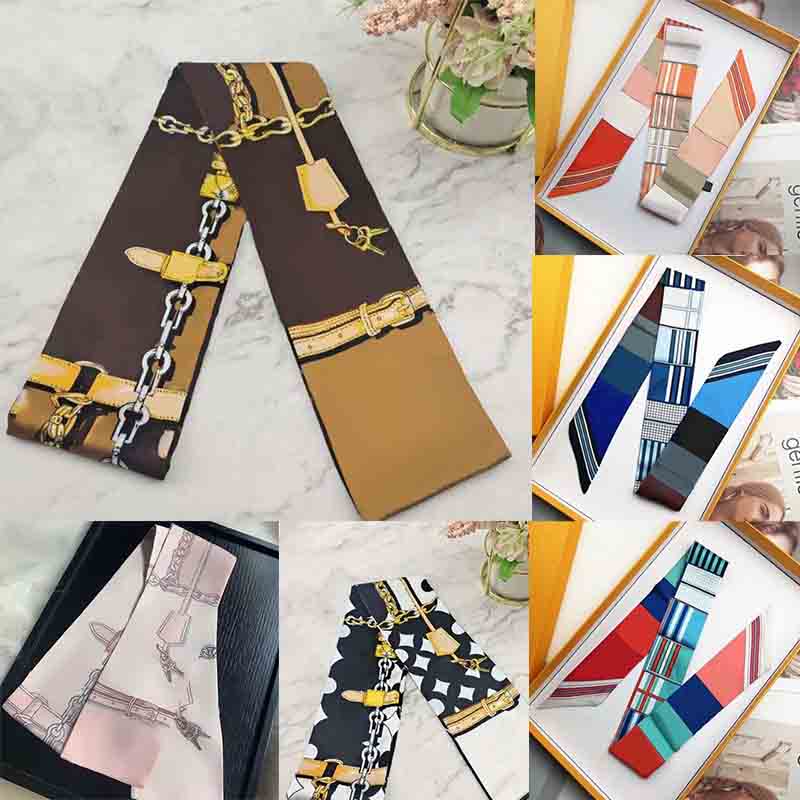 

Women Cravat Unisex Silk Scarf Classic Handbag Scarf Headbands Women Letter Silk Scarves Bandeau Bag Hair Geometric Print High Quality ins