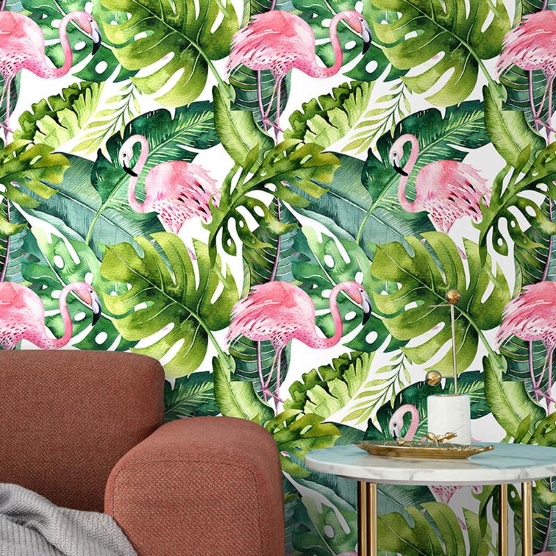 

Wallpapers Flamingo Palm Tree Peel And Stick Waterproof Wallpaper Removable Green/Pink Self-Adhesive Decorate 3M/6M/Roll