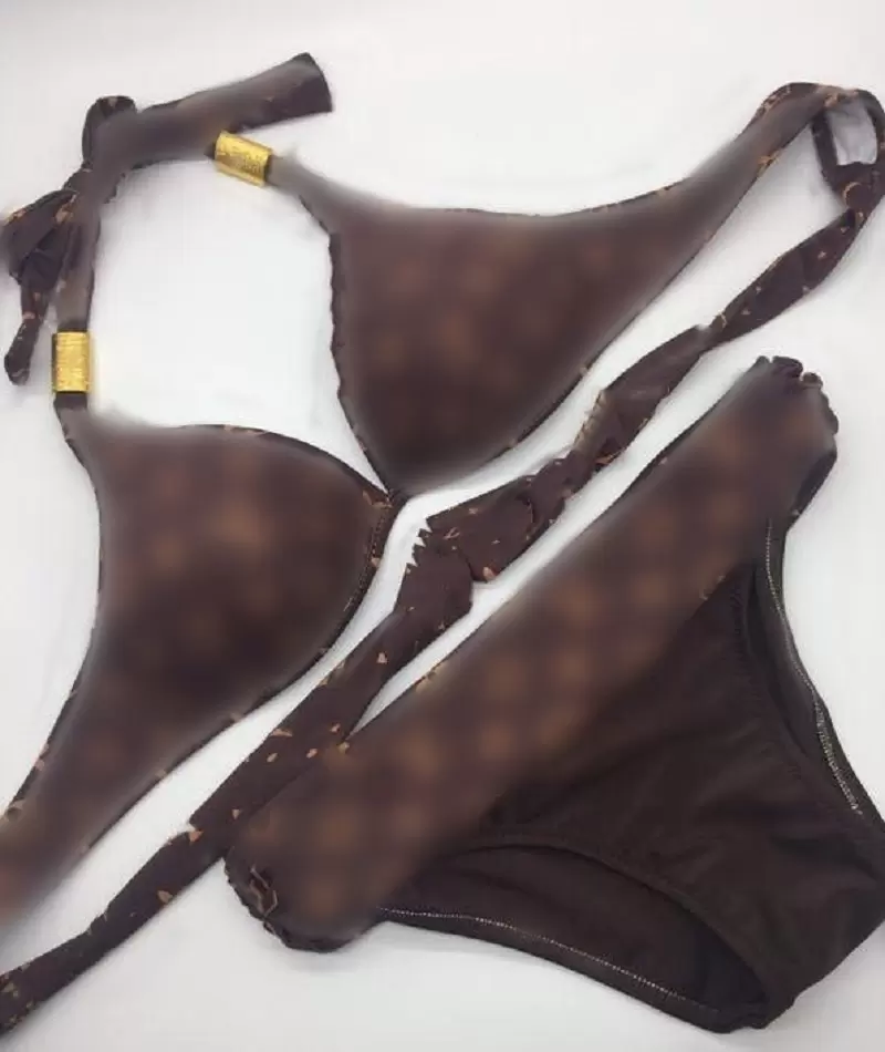 

L Home Textile Sexy Embroidery Bikini Set Brand Letters Swimwears Designer Metal Chain High Quality Ladies Backless Split Swimsuit, As show