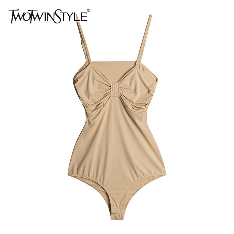 

Off Shoulder Sexy Party Jumpsuit For Women Spaghetti Strap Sleeveless Bowknot Jumpsuits Female Summer Fashion 210521, Apricot