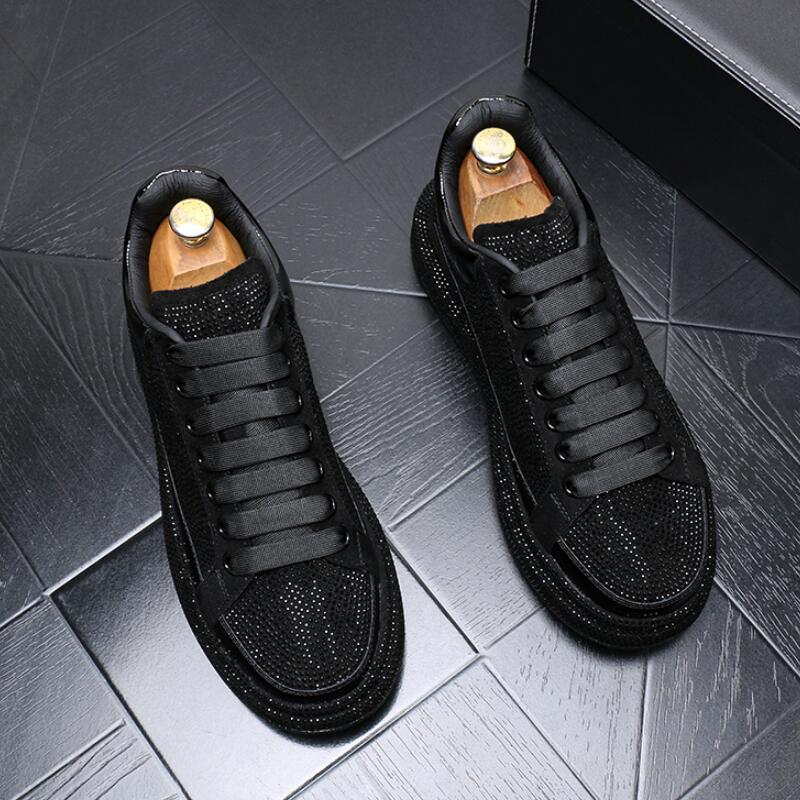 

Luxury Rhinestone Designer Men's Shoes Punk Sneakers Male Casual Platform Flats Zapatillas Hombre b36, Black