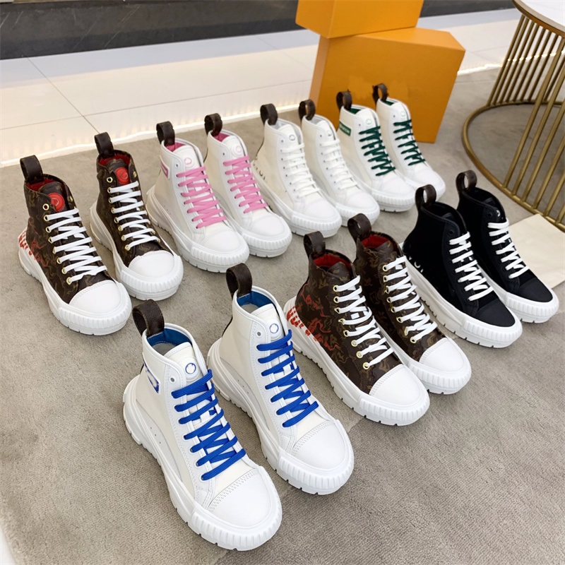 

Designer Squad Casual Shoes Women Mens High-Top Pink Black White Cotton Canvas Calf Leather Boot Chaussures Trainers Platform Luxurys Bicolor Chunky Sneakers Box