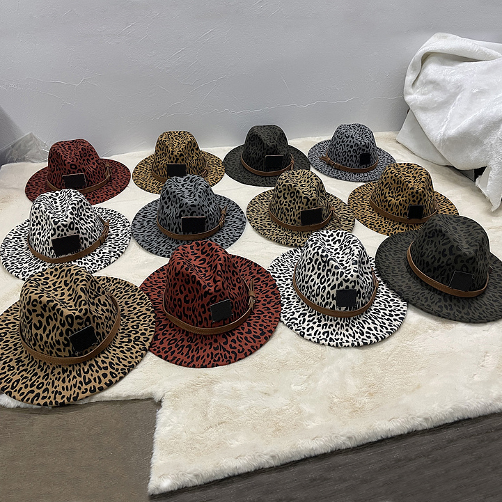 

12style Brand Designer Letters Leopard Print Wide Brim Hat Fedora Hats Women Men Casual Female Male Jazz Top Cap Autumn Winter Fishermen Cap, Blue;gray