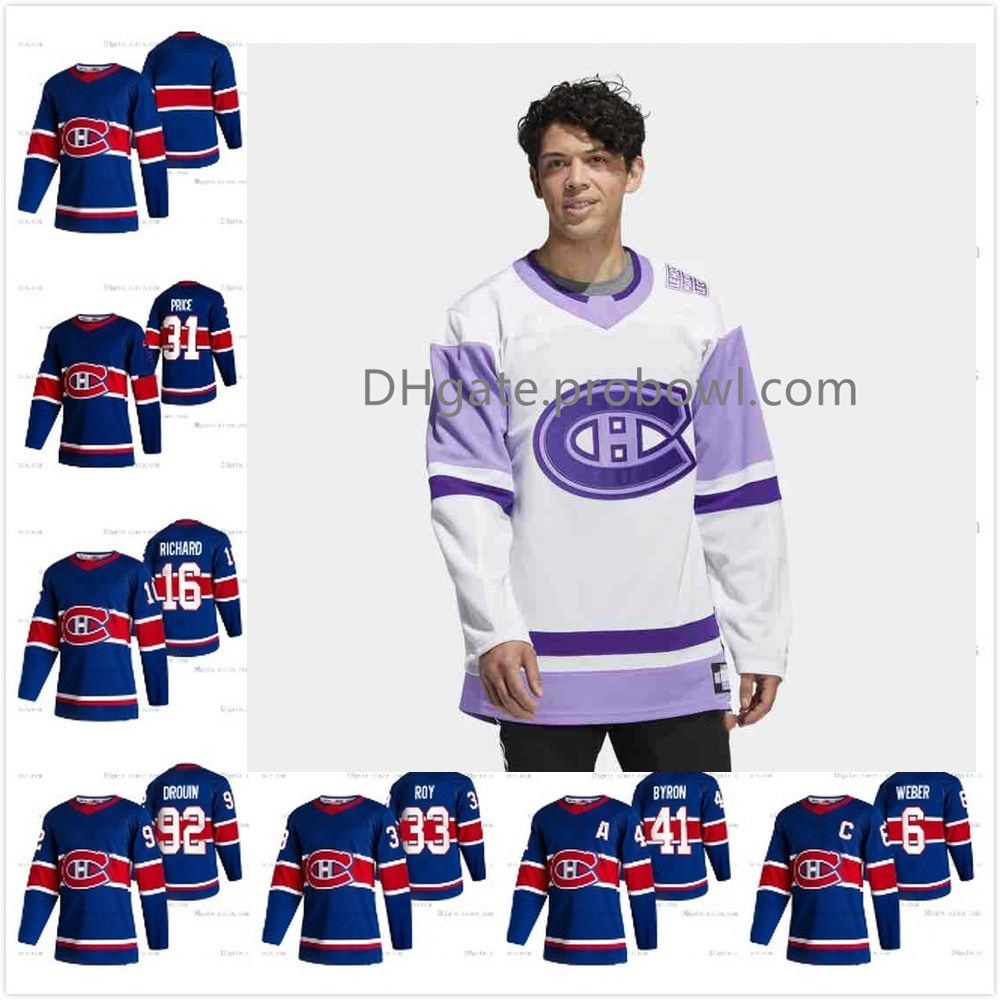 

Custom goalie cut Montreal Canadiens 2020-21 Hockey Fights Cancer 31 Carey Price 11 Brendan Gallagher 14 Nick Suzuki Kotkaniemi From S-6XL Ice Hockey Jerseys, Youth s-xl/ purple