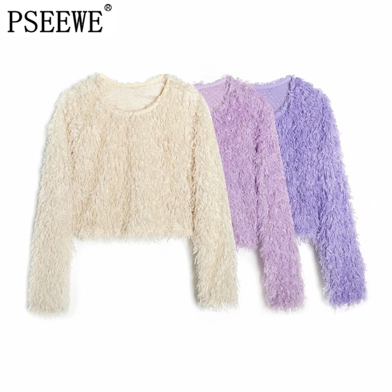 

Purple Crop Top Women Fashion Feathers Mesh O Neck Long Sleeve Female Vintage Streetwear Chic Woman Blouse 210519