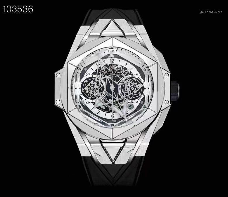 

Wristwatches 2021 Mens Watch Black Rubber Stainless Steel Bracelet Quartz Chronograph Sapphire Stopwatch Rose Gold Watches, Silver