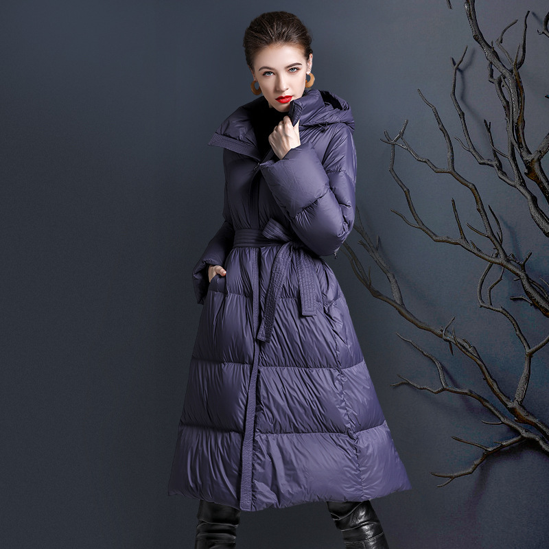 

down jacket hooded white duck women's 2021 medium length fashion high end atmosphere loose thickened lace, Black