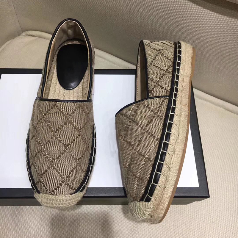 

Women Jacquard Espadrille Flat Loafers Shoes Lambskin Trainers Slip-on Canvas Flat Casual Shoes Lady White Black Summer Outdoor Sneakers With Box NO36, Color 1