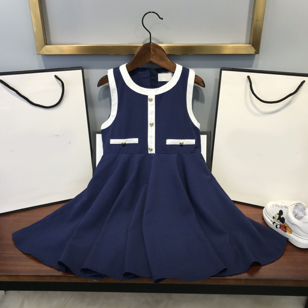 

designer girl skirt girl's cotton dress 2021 new summer DRESS Princess dress sleevelss College style skirt, Blue