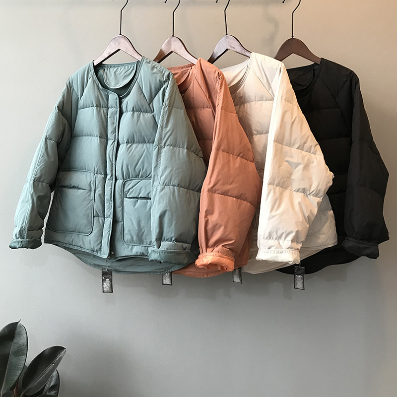 

Winter White Duck Down Jacket Women Oversize O Neck Bread Light Coat Single Breasted Causal Parka Female Fashion 210520, Beige