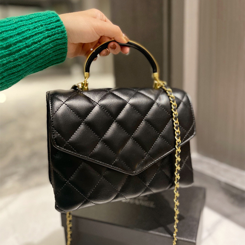 

2022 French Famous Designer Woman Shoulder Bag Leather Flap Chain Diamond Lattice Quilted Outdoor Sacoche Handbag Large Capacity Classic Luxury Crossbody Bags, Black trumpet