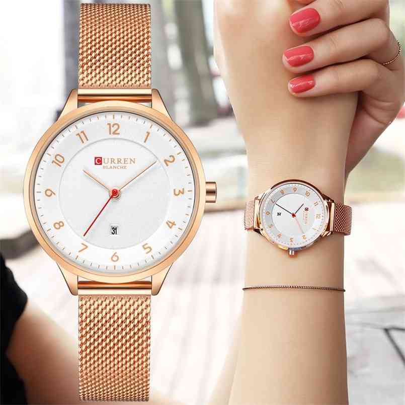 

Relogio Feminino Curren Simple Female Wrist Watches Luxury Brand Fashion Date Dress Rose Gold Ladies For Women 210707, Rose-white