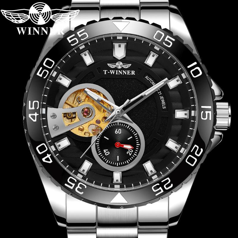 

Wristwatches WINNER Fashion Automatic Mechanical Men Wristwatch Military Sport Male Clock Top Skeleton Business Man Watch 8195, Slivery;brown