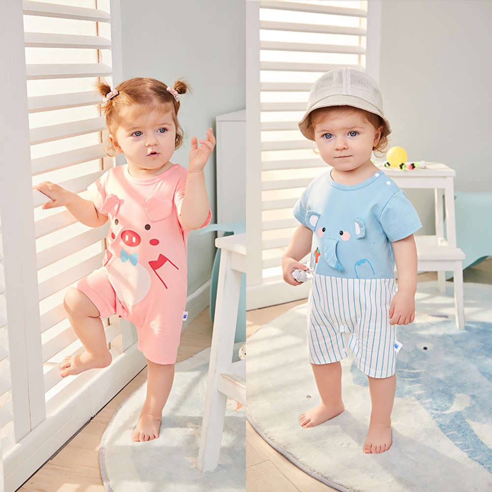 

Baby's short sleeve one-piece clothes cotton born pajamas summer baby's climbing thin, White
