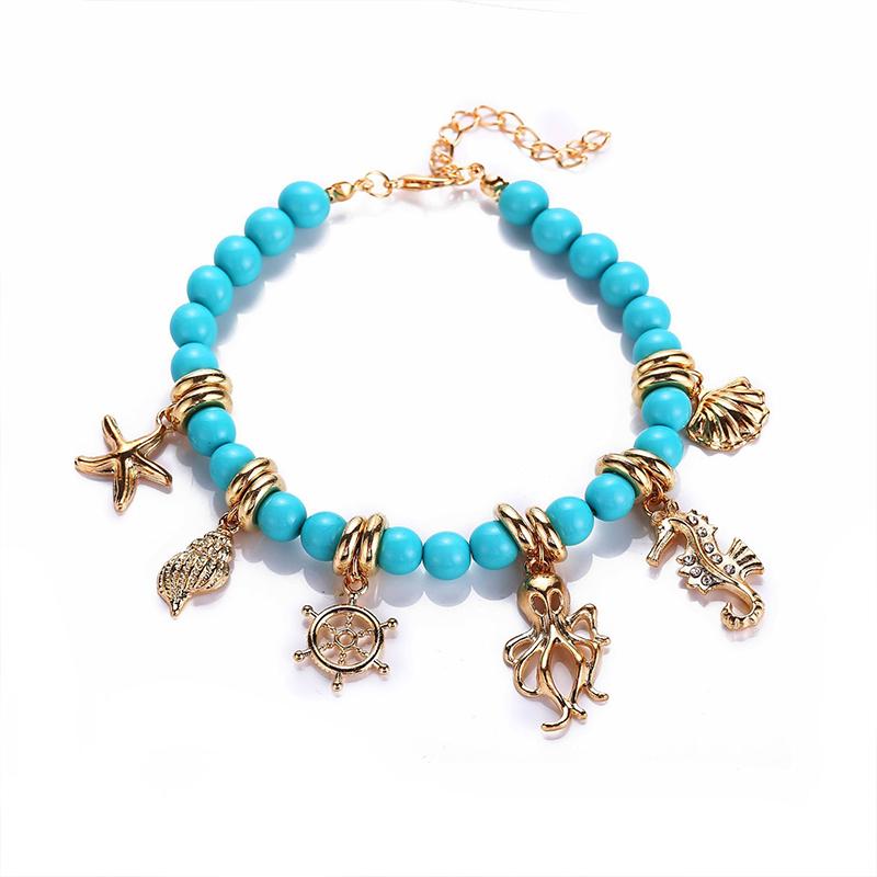 

Anklets BLUE STAR Summer Beach Boho Ocean Outdoor Chain Green Color Ankle On Leg Beaded Rope Anklet Rudder Bracelet Gift
