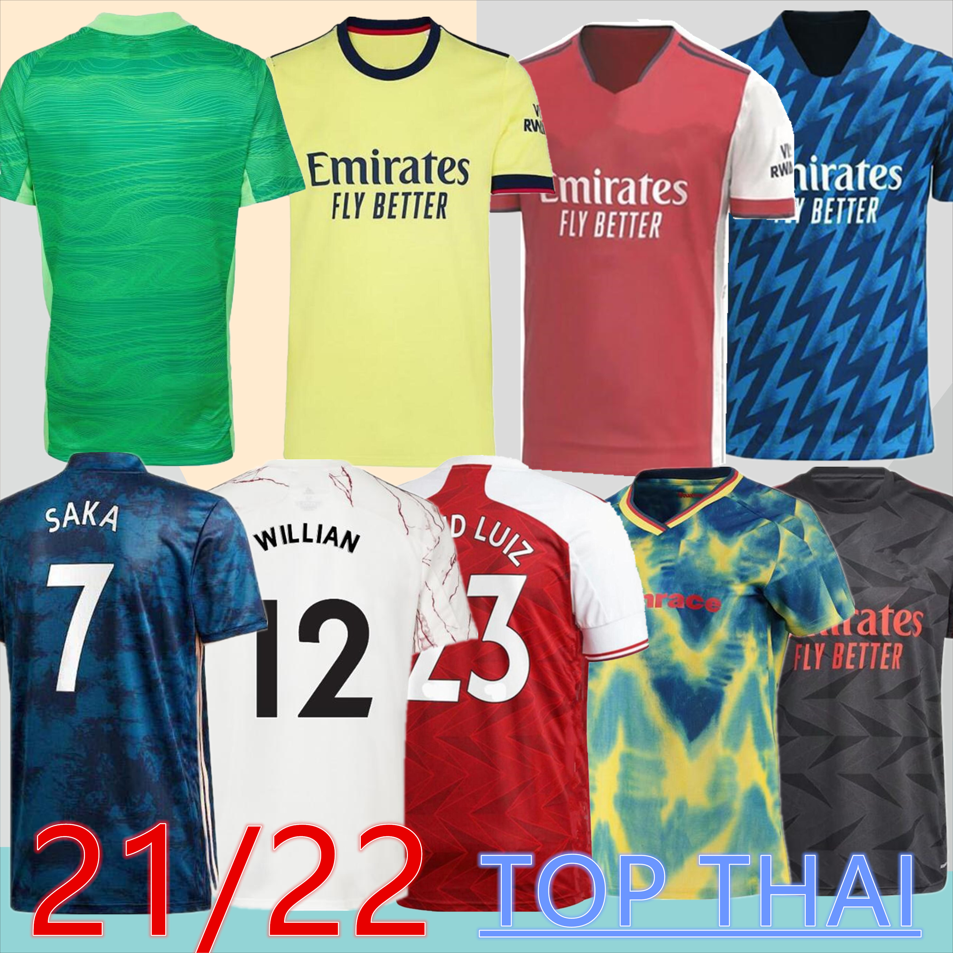 

size:S--4XL 20 21 22 home away soccer jerseys PEPE SAKA THOMAS WILLIAN NICOLAS LENO FourTwoFour collection football shirts 2021 2022 green goalkeeper, Black;yellow