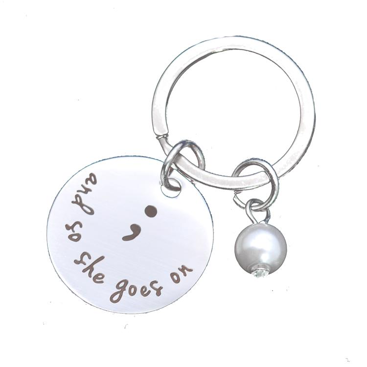 

Keychains Laser Stainless Steel And So She Goes On Semicolon Keychain Key Ring Mental Health Awareness Suicide Prevention Depression