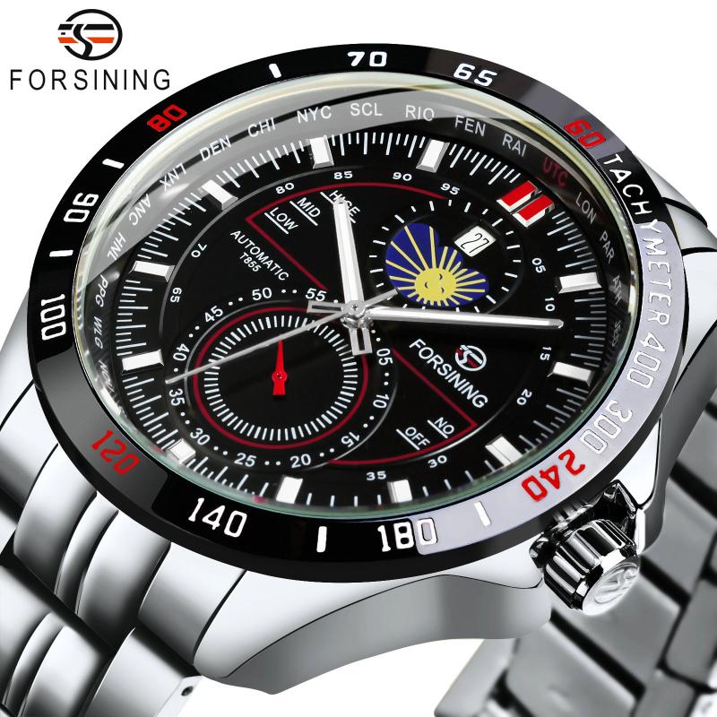 

Wristwatches Forsining Military Watches For Men Fashion Sport Automatic Watch Waterproof Luminous Stainless Steel Strap Calendar Reloj Hombr, All black