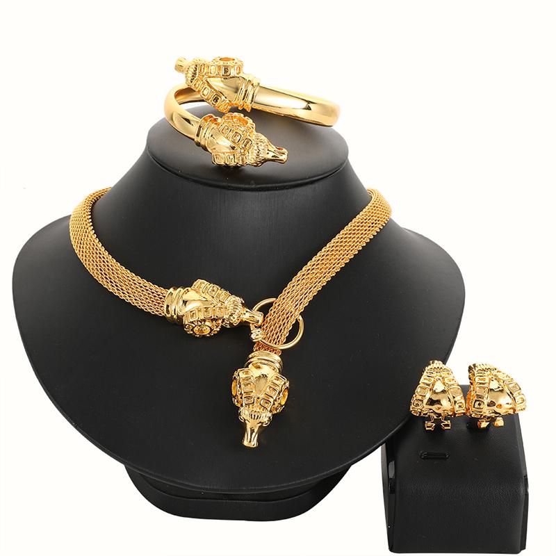 

Earrings & Necklace Dubai 24k Gold Jewelry Set High-End Temperament Real Plated Wedding Earring Ladies Gift, As pic