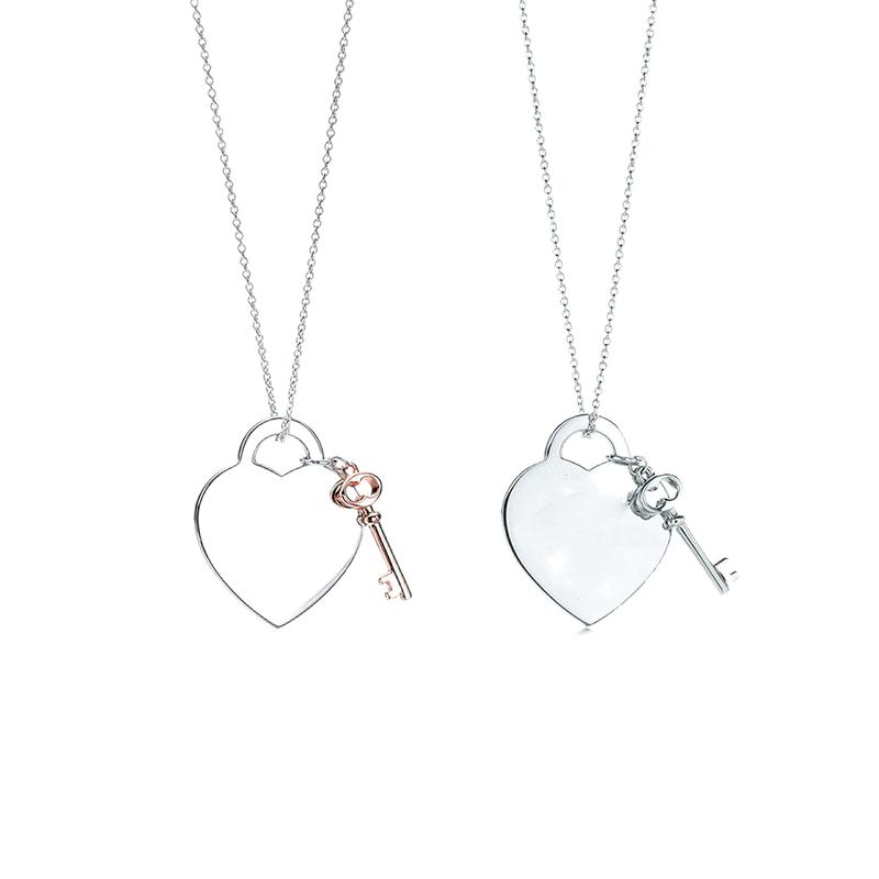 

Luxury Christmas Gift 925 Silver Love Necklaces +Bracelet Wedding Statement Jewelry Heart Pendant Necklaces Bangle Sets 2 in 1 TFNY Designer, With tiff boxes