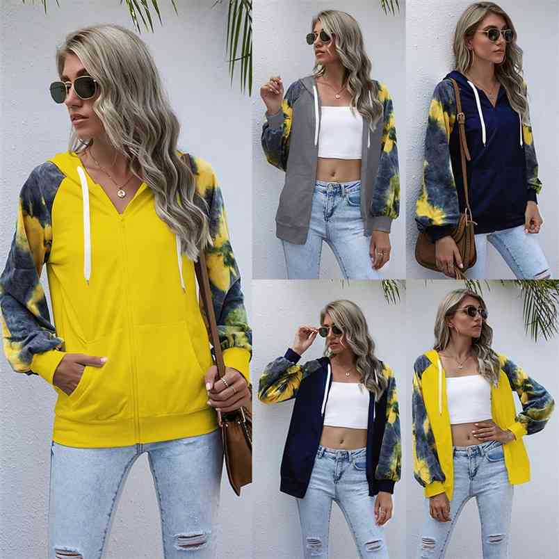 

Womens Tie-dye Zipper Hooded Sweatshirts Femme Fashion Hoodies Pocket Long Sleeve Autumn Winter Casual Streetwear Tops 210517, Dark blue tie-dye