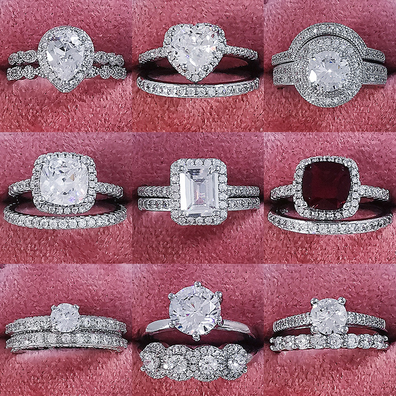 

925 Sterling Silver luxury bold big wedding Rings set for bridal Women Engagement african finger christmas gift Jewelry R4428