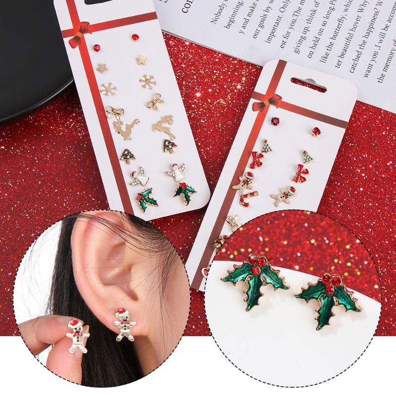 

Stud 8Pairs Christmas Earrings Set Ear Studs Drop Dangle Stocking Snowflakes Jewelry Accessories Year Gifts Women Fashion, Golden;silver