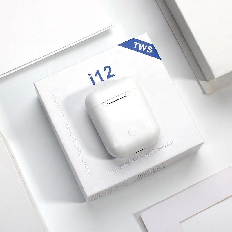 

i12 TWS Wireless Headsets Bluetooth V5.0 in-ear Stereo Sound Earbuds Por Up Window with Microphone Charging Box