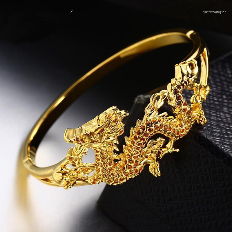 

Bangle Est Dragon Patterned Yellow Gold Filled Trendy Hollow Women's Bracelet Gift Retro1