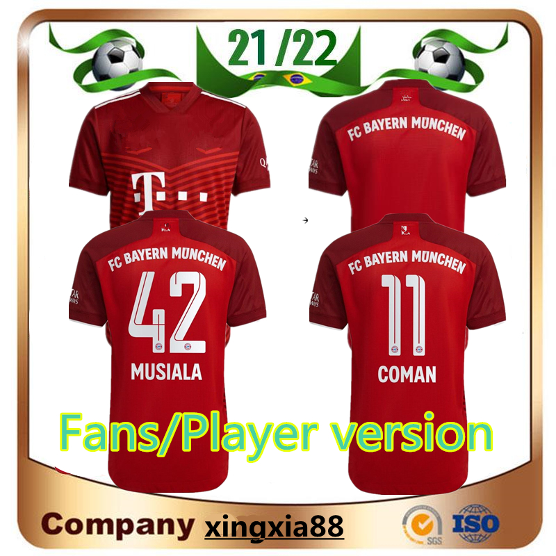 

21 22 FC Bayern Munich LEWANDOWSKI soccer jersey GORETZKA Fans Player version Home red SANE GNABRY COMAN MULLER DAVIES KIMMICH 2021 2022 Men, Black;yellow