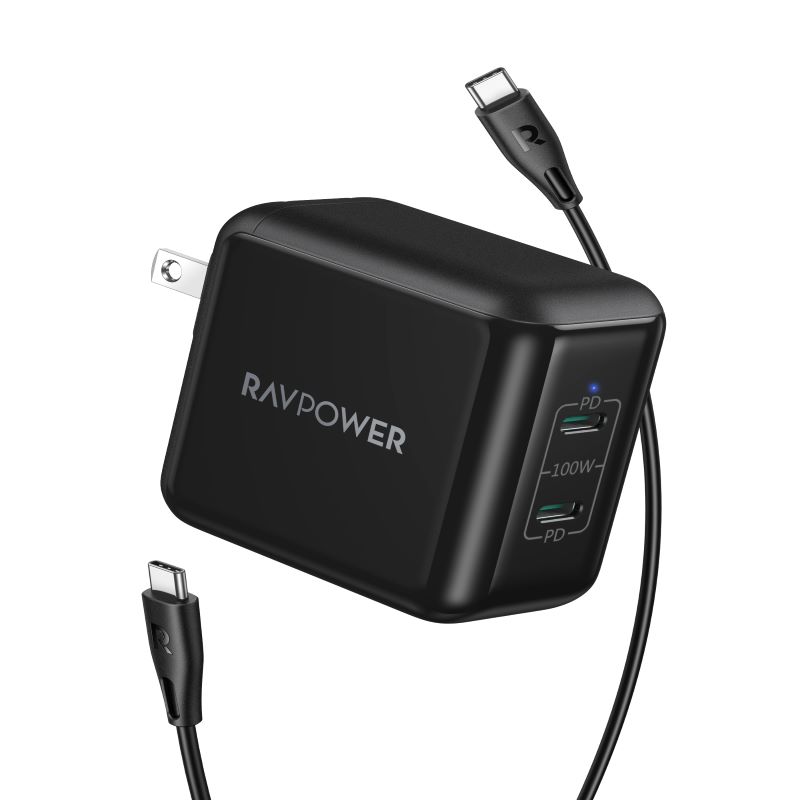 

RAVpower 100W 2 USB C Ports PD Wall Charging Adapter with E-Mark Cable