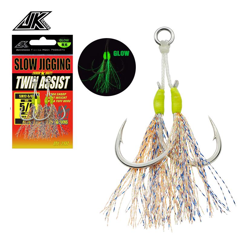

SJX 4X Heavy Slow Jigging Twin Assist Hook Glow Saltwater Double Hooks 5/0 6/0 Fishhooks Fishing Tackle
