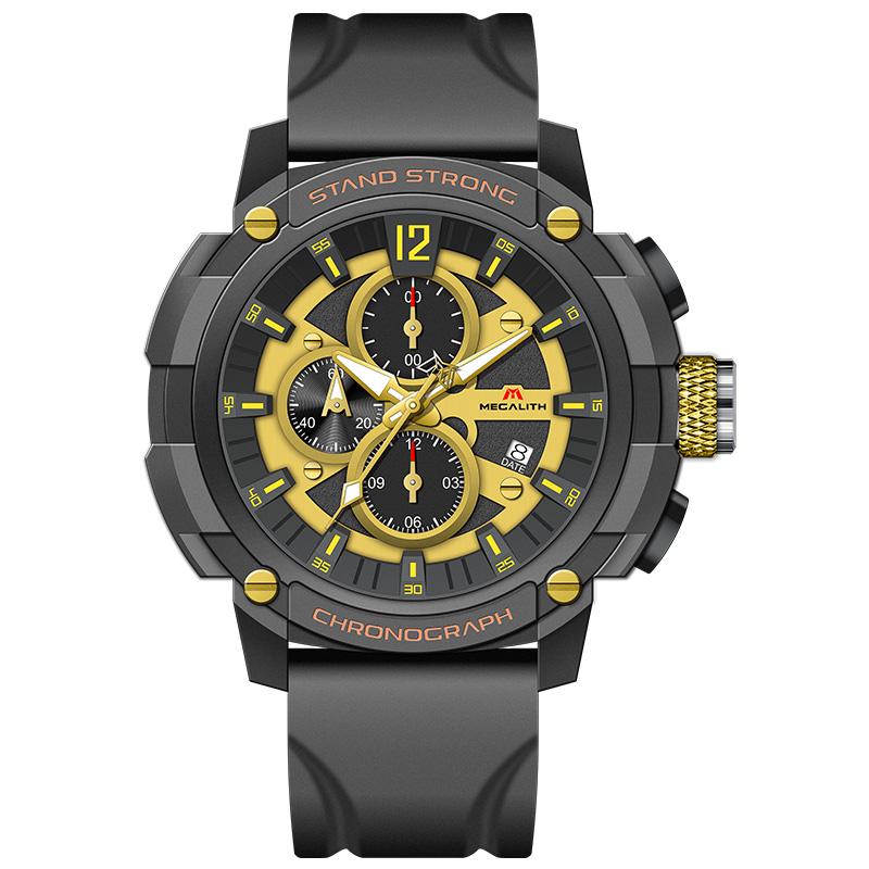 

Wristwatches MEGALITH Waterproof Sport Watch Men Fashion Military For Top Rubber Strap Chronograph Quartz Watches, Rubber gold