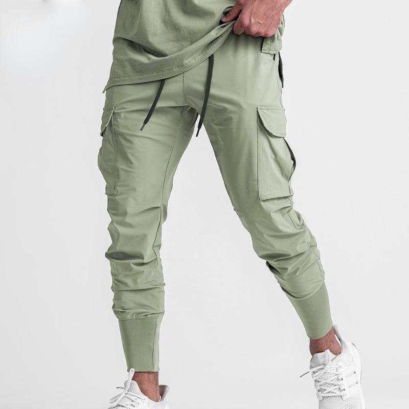

Men's Pants Spring And Fall Casual Trendy Brand Loose Straight Slim Ice Silk Drawstring Cargo, Black