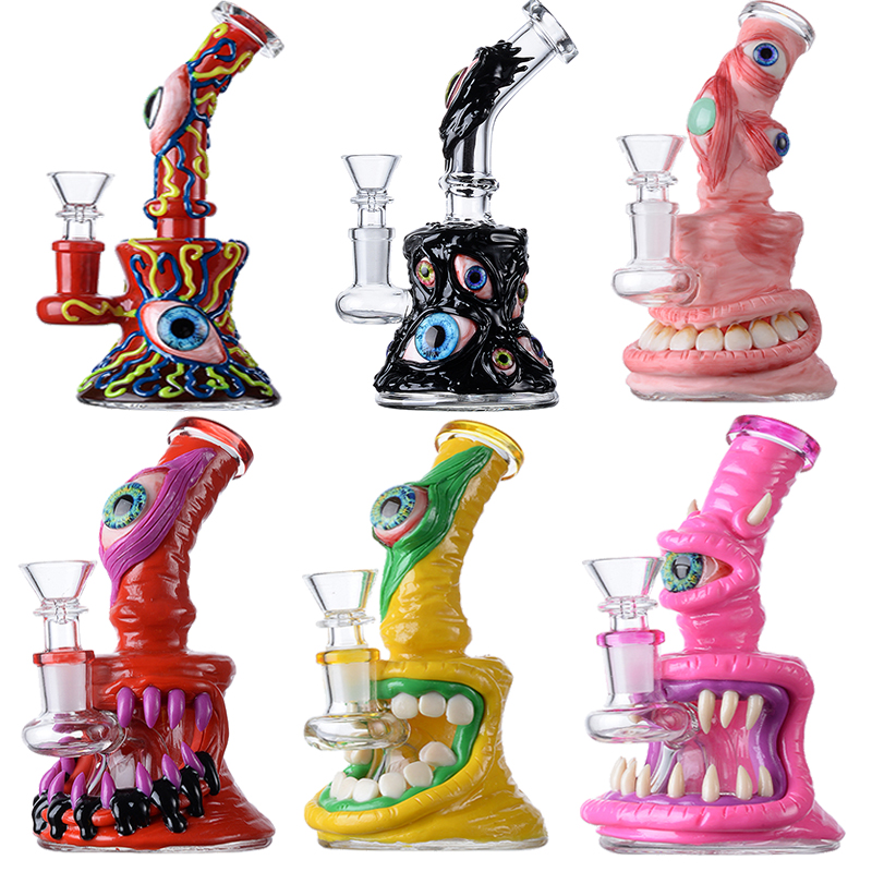

Unique Halloween Style Hookahs 4mm Thick Heady Glass Beaker Bongs Water Pipes Showerhead Perc Oil Dab Mini Rigs 14mm Joint With Bowl