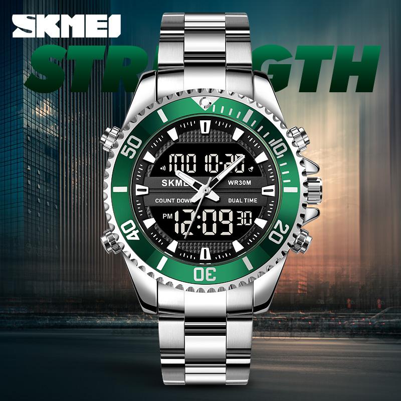 

Wristwatches SKEMI 3 Time Dual Movement Men Watch Top Sport Watches Multifunction Waterproof LED Digital Quartz For, Black