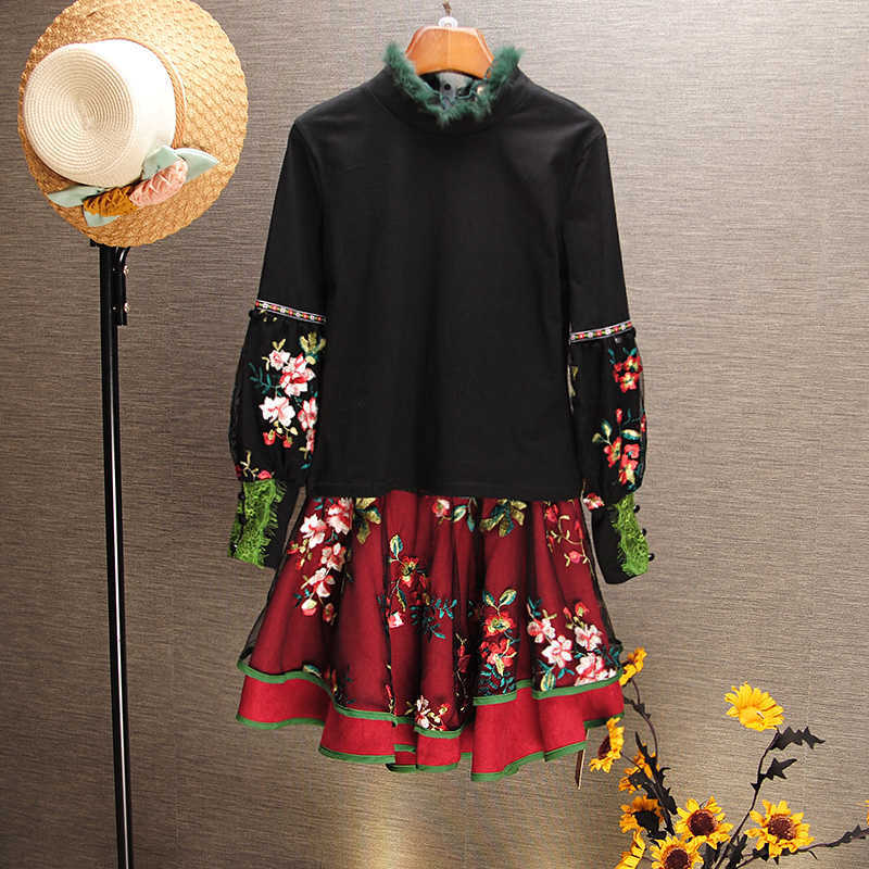 

Long-Sleeved T-shirt Women Sweet Fashion Cotton Casual Skirts Summer Beach Two-Pieces Female 210615