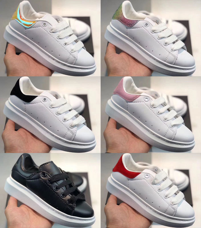 

2020 baby platform Kids shoes for Boy Girls fashion leather sneakers 3M reflective black white velvet Thick-soled flat Height Increasing tod, With box