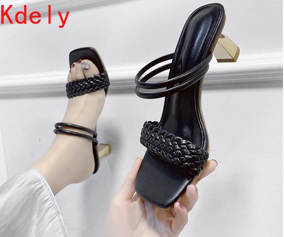 

High Heels Sandals For Summer Narrow Band Heel Vintage Square Toe Concise Ladies Shes Party Gladiator, Black