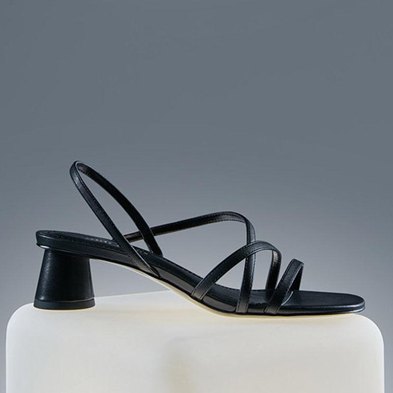 

Fashion Thin Strap Women Sandals Summer Chic Open Toe Round Heel Cross Belt Gladiator Lady Roman Shoes, Black